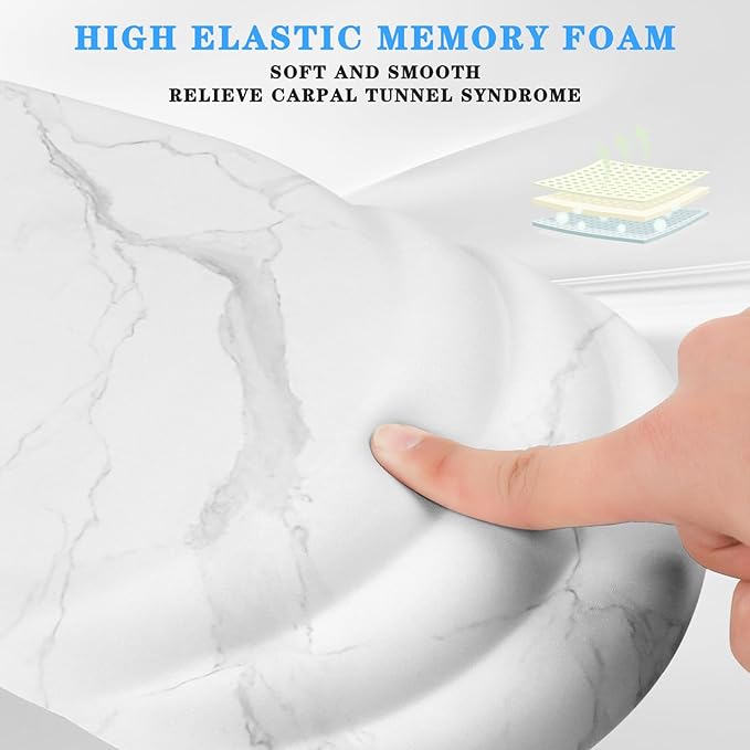 Mouse Pad Wrist Wrist Rest, Comfortable Memory Foam Wrist Rest, Non-Slip PU Base, Ergonomic Wrist Support and Arm Rests for Gaming, Office, Computer Use, Relieve Typing Pain （White Marble）