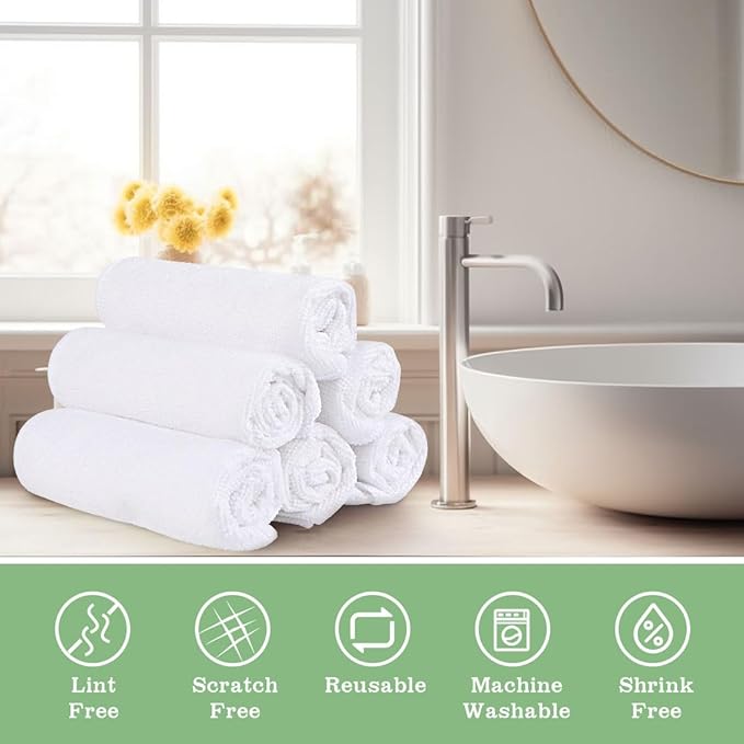 UNIMADE Washcloths - 20 Pack - Face Towels (12" x 12"), Highly Soft Wash Cloths and Hand Towels, Fast Drying Multi-Purpose Microfiber Cleansing Cloths for Bathroom, Hotel, Spa, and Salon - White