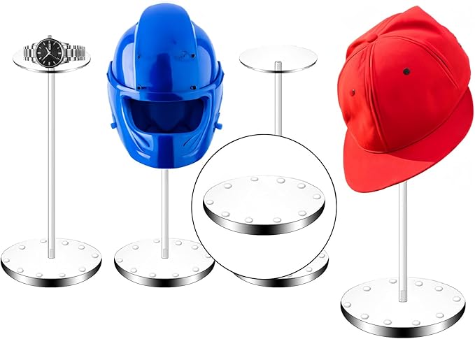 Hdkwby Acrylic Hat Display Stand 4 Pack- Thickened Base for Helmet, Wig - Multi-Use for Perfumery, Watch, Glass, Jewelry Collectibles - Home, Office, Retail, Salons, Hotels, Malls ( 11.8Inch Height)