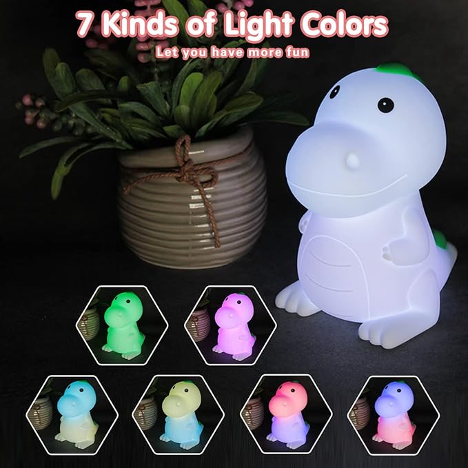LEDHOLYT LED Cute Dinosaur Night Light, Cute Silicone Dinosaur Lamp and Animal NightLight, LED Squishy Animal Light for Sleep, Kawaii Bedside Lamp Room, Rechargeable Bedside Touch Silicone Lamp
