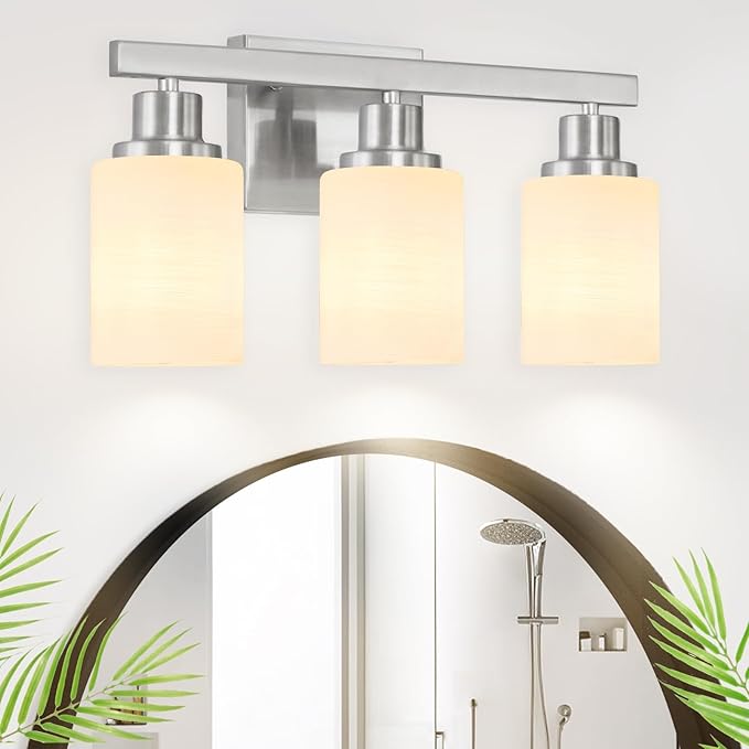 DIKAIDA 3-Light Bathroom Light Fixtures, Nickel Vanity Light, Modern Bathroom Wall Lights Over Mirror, Farmhouse Wall Sconces Lighting for Bedroom Living Room