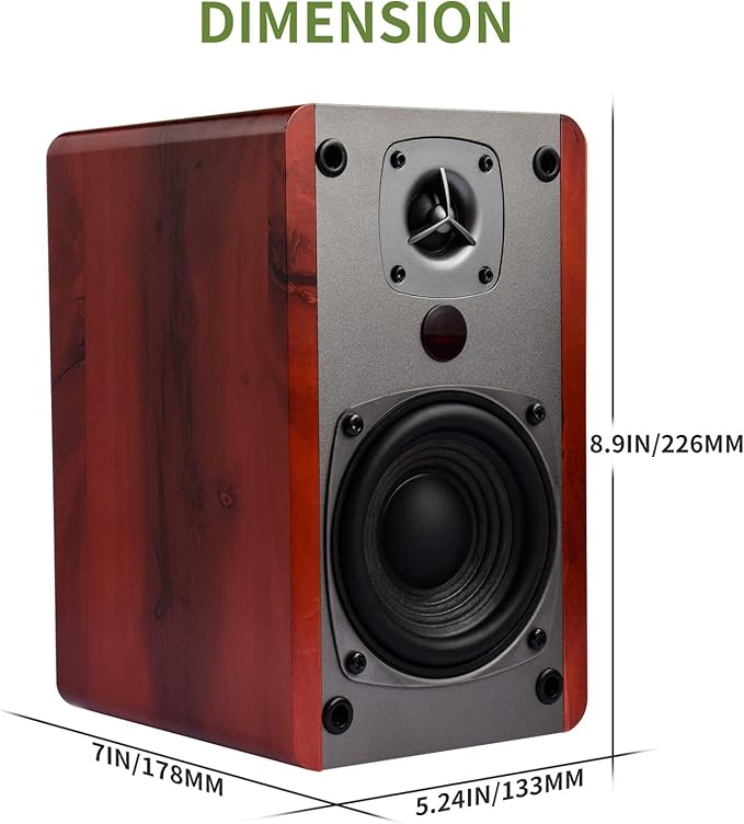 SINGING WOOD BT27 Active Powered Bluetooth Bookshelf Speakers for Studio Monitor TV Computer Turntable - 60 Watts - Wood Grain Finish (Walnut)