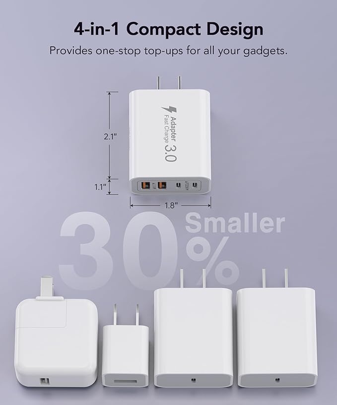 40W USB C Charger Block, 2-Pack 4-Port Type C Fast Charging Brick Dual PD&QC Wall Plug Adapter Compatible for iPhone13/14/15/16/17 Pro/Pro Max/iPad, Airpods, iwatch, Samsung Galaxy