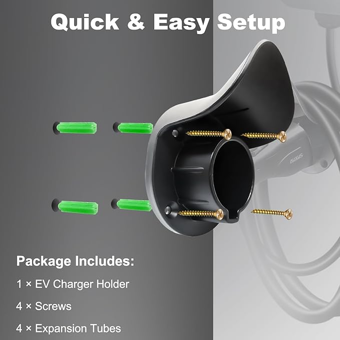 LEISHENG ENERGY EV Charger Holder Wall Mount, SAE J1772 Nozzle Holster Dock and Cable Hook Set, Electric Vehicle Charging Plug Holder Organizer with Screws