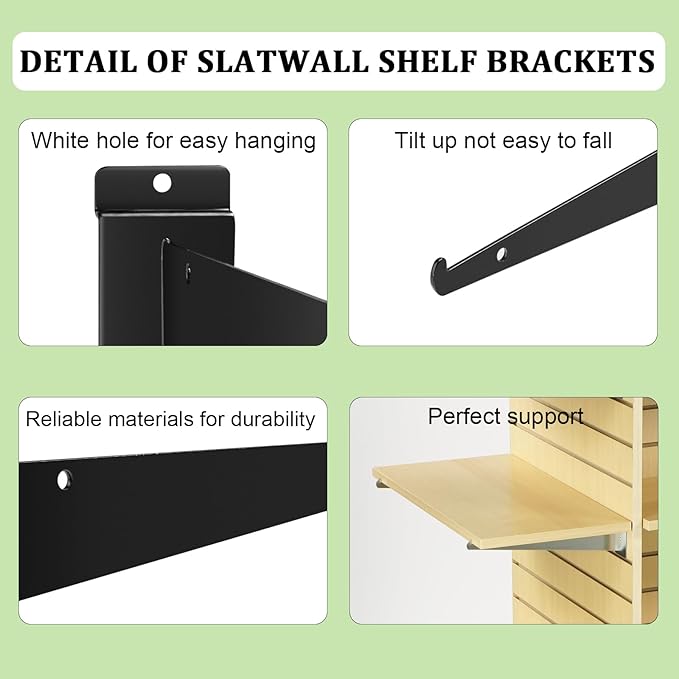 24Pcs Slatwall Shelf Bracket 14 inch, Heavy Duty Slatwall Knife Shelf Bracket, Metal Shelf Brackets for Slat Wall, Black Slatwall Accessories with Lip for Slatwall Panels Shelf Display Home Commercial