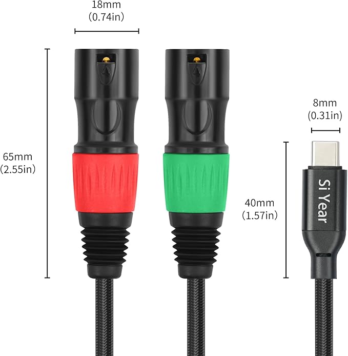 SiYear USB C to Dual XLR Male Audio Cable, Type C to 2 XLR Male Adapter Stereo Power Amplifier Cable for Connecting Smartphones USB C to Active Speaker, Laptops,Mixer Console（3.3FT/1M