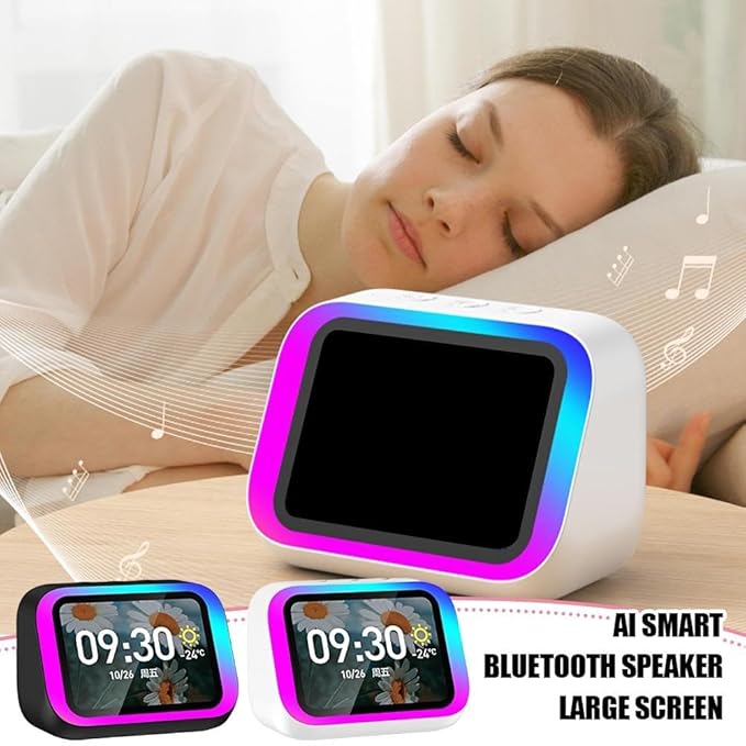 Felvoro White Smart Alarm Clock with Wireless Bluetooth 5.4 Speaker & Dynamic RGB Light,Hi-fi Stereo Sound,Hd Large Screen Display
