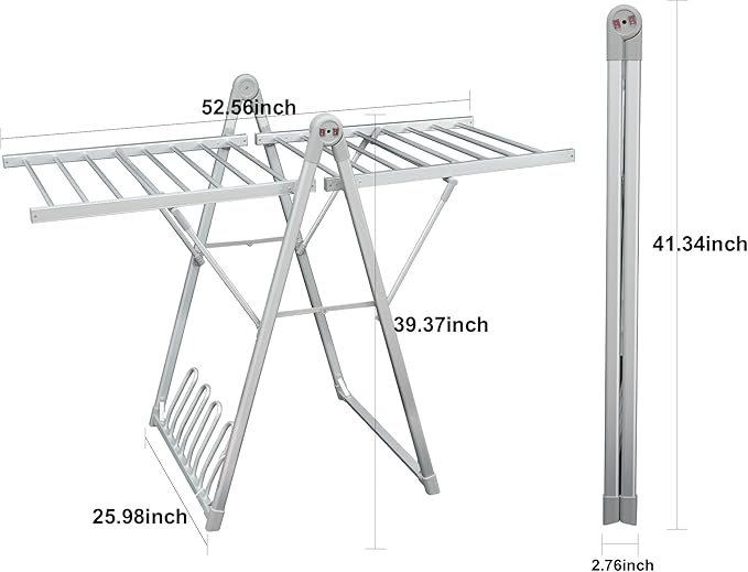 SHARNDY Electric Heating Clothes Drying Rack,Foldable Clothes Drying Rack,Suitable for Drying Clothes, Shoes and Socks.Plug & Play,Silvery Gray,Aluminum Alloy,One-Click Switch(39.37×52.56×25.98in)