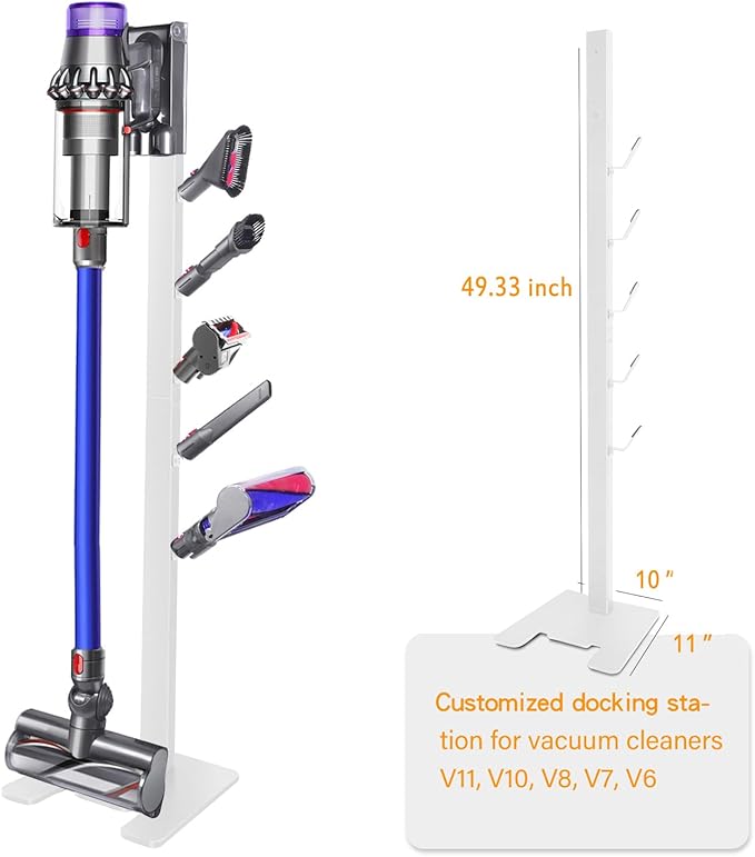 XIGOO Storage-Stand-Docking-Station-Holder Compatible with V15 Detect V11 V10 V8 V7 V6 Cordless Vacuum Cleaners, Stable Metal Organizer Rack(White, 5 Hooks)
