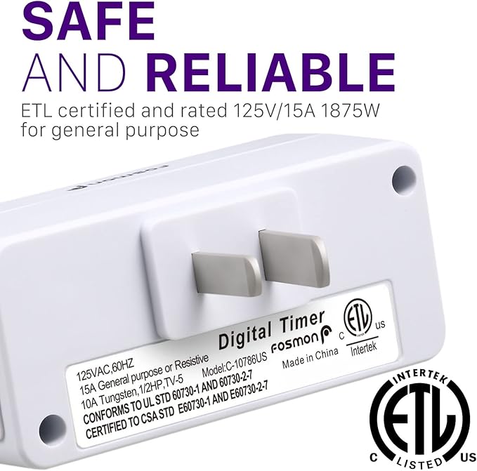 Fosmon 7 Day Digital Timers for Electrical Outlets, Indoor Plug-in Light Timers Switch Programmable, Electric Wall Plug for Lamp, Grow Reptile Lights, Aquarium, 15A/1875W, Grounded