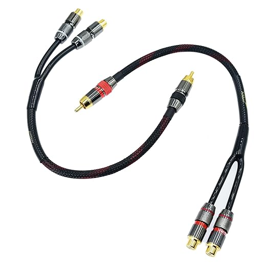 Arklove 2ft Shielded RCA Splitter Subwoofer Stereo Audio Video Cable 1 Male to 2 Female Dual Speaker Y Adapter Connector Extension Cord 24k Gold Plated(2 Pack)