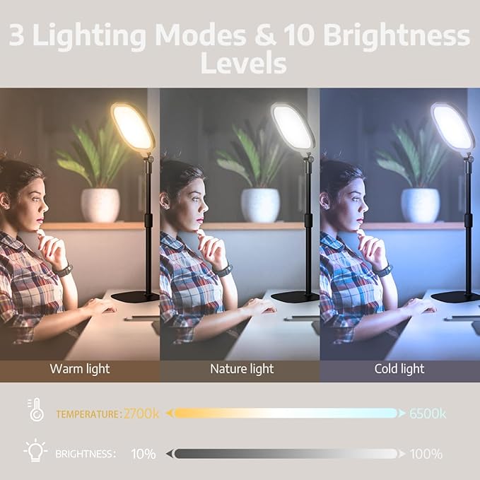 LitONES 2Pcs Desktop Video Conference Lighting for Zoom Meeting, Computer, Laptop, Work from Home with Nature Soft Light, Adjustable Brightness & Color Temp and Flexible Stand & Versatile Phone Holder