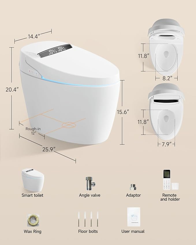 WANSID Smart Toilet with Bidet Built in, Bidet Toilet with Auto Open/Close Lid, Foot Sensor Operation, 1.28GPF, Heated Seat & Instant Warm Water Dryer, Tankless One Piece Electric japanese toilet