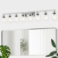 DIKAIDA 52inch Brushed Nickel Vanity Light Fixtures, 8 Light Brushed Nickel Bathroom Vanity Lights Over Mirror, Matte Nickel Modern Bathroom Wall Lighting for Mirror Bedroom,Living Room