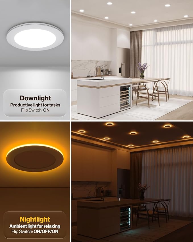Sunco 4 Inch LED Recessed Lights with Night Light, Slim Ceiling Lighting, 900 LM, 11W (110W Equiv), Selectable CCT 2700K/3000K/3500K/4000K/5000K, Dimmable, Canless with Junction Box ETL 4 Pack.