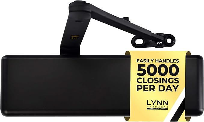 LYNN HARDWARE Extra Heavy Duty Automatic Door Closer (Matte Black) - Commercial Grade, Contractors Choice, Adjustable Speed, Delayed Closing Timer, 3 Mounting Options, 3 Hour Fire Rated (DC9016 Model)