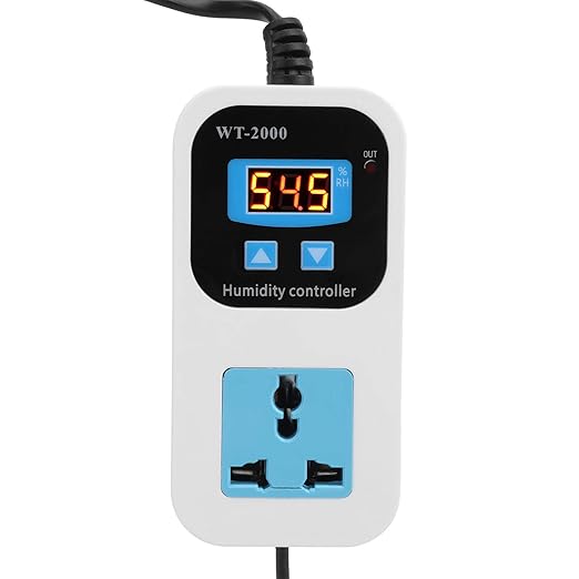 Digital Humidity Controller Humidity Detector Controlling Device, Air Humidity Controller with LCD Display, Humidity Moisture Controlling Switch Socket for Home Warehouse Greenhouse(US Plug)
