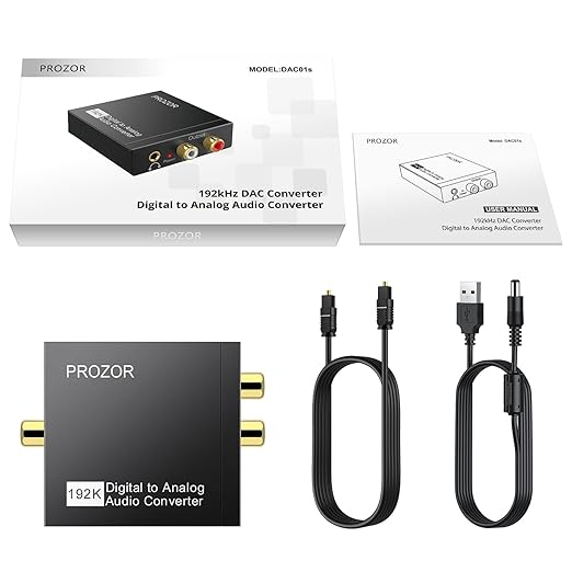 PROZOR 192KHz Digital to Analog Audio Converter DAC Digital SPDIF Optical to Analog L/R RCA Converter, Toslink Optical to 3.5mm Jack Adapter for PS3 HD DVD PS4 Amp Apple TV Home Cinema