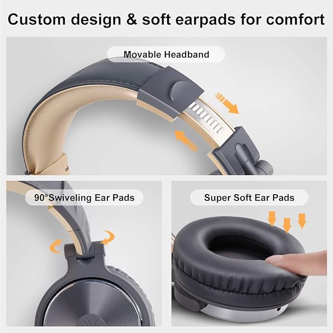 OneOdio Wired Over Ear Headphones Studio Monitor & Mixing DJ Stereo Headsets with 50mm Neodymium Drivers and 1/4 to 3.5mm Jack for AMP Computer Recording Podcast Keyboard Guitar Laptop - Grey