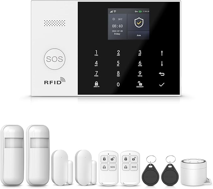 LWOHSI Smart Home Alarm,GSM 4G/WiFi Home Security Systems with DIY Door Window Sensors and Motion Sensors,Loud Siren,Remote,Work with Google for House,Villa,Apartment,No Contract Fee