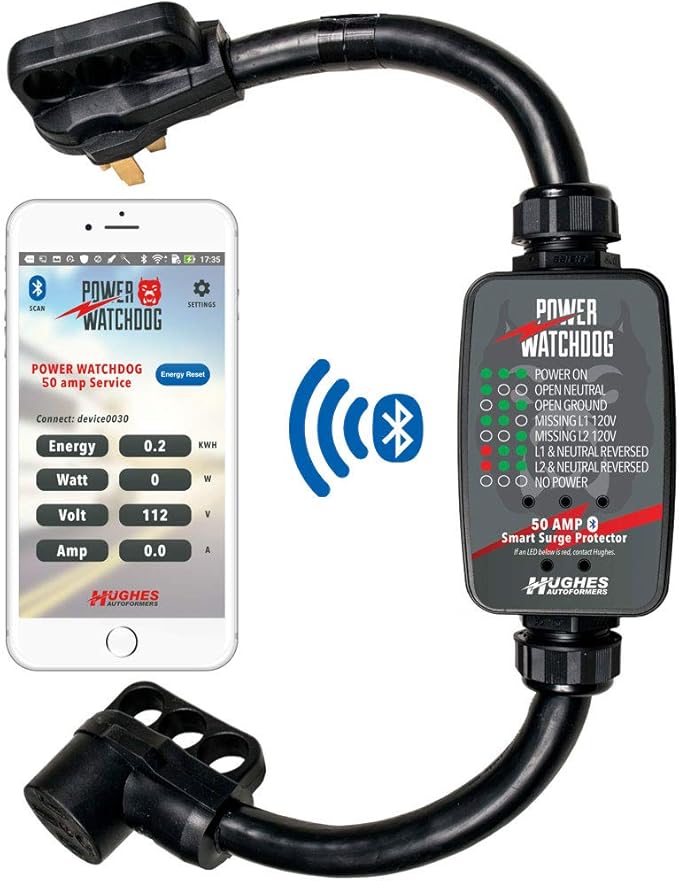 Power Watchdog PWD50 Smart RV Portable Surge Protector 50 Amp - Patented Bluetooth Connectivity - Monitor Voltage/Amperage/Wattage - IP65 Water-Resistant