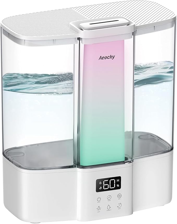 Geek-Level Aeocky Humidifier for Baby, Quiet Ultrasonic Humidifiers for Bedroom, Nursery with Ambient Light, 4L Top-Fill Cool Mist Diffuser with Timer, Sleep, Auto, Constant Humidity Mode
