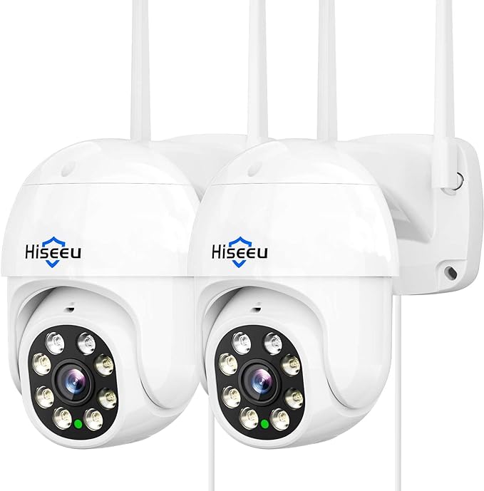 Hiseeu 2Pcs 5MP Security Camera PTZ Wireless Cameras Two Way Vioice Surveillance Camera Full Color Night Vision, IP66 Waterproof 24/7 Record for Outdoor Home Security Compatible Alexa