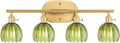 Shenmoyl Bathroom Light Fixtures, 4-Light Brass Vanity Wall Light Over Mirror with Green Tulip Glass Shade for Bedroom Living Room (Bulb Not Included)