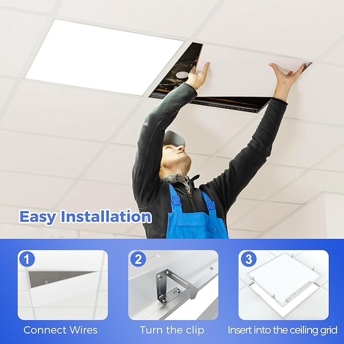 AIKVSXER 1 Pack 2x2 LED Flat Panel Light - Selectable 5 CCT 3000K-6500K & 5 Wattage 30-50W 5500Lm 0-10V Dimmable 2x2 led Drop Ceiling Lights 120-277V for Commercial and Home