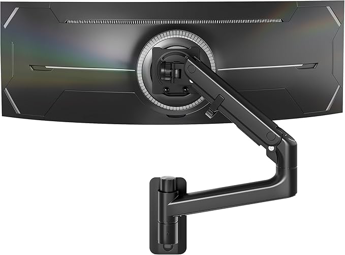 monTEK Monitor Wall Mount for 17-57“ up to 59.4 lbs Ultrawide Screens, Single Heavy-Duty Aluminum Gas Spring Monitor Arm with Full Motion Adjustment, VESA 75x75/100x100 Compatible, Black