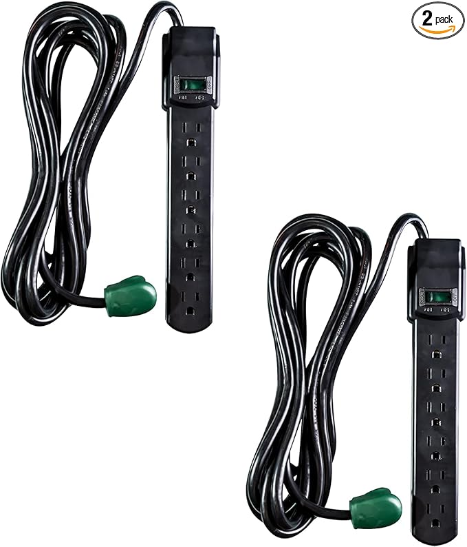 GoGreen Power Inc. (G-16103M-12BK-2) 6 Outlet Surge Protector, 12FT Cord, Black, 2 Pack