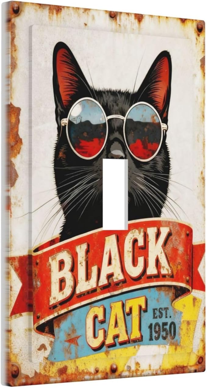 Bvtewkhz Black Cat Vintage 1 Gang Single Toggle Decorative Outlet Covers Light Switch Plate Electrical Receptacle Switchplate For Bathroom Kitchen Bedroom