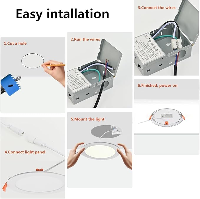 192 Pack 6 Inch Ultra-Thin LED Recessed Ceiling Light with Junction Box,panel light,Daylight, 13W,2700K/3000K/3500K/4000K/5000K Selectable Dimmable Downlight ETL&FCC&CE and Energy Star Certified