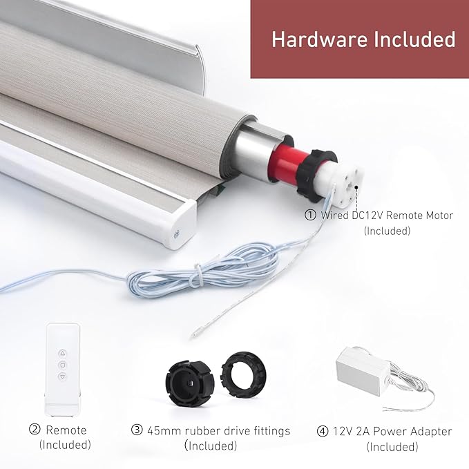 1.75inch (45mm) Blind Motor – 12V Shade Tube Motor with Remote Control – Compatible with 45mm Tubes, Power with DC 12V 2A Power Supply