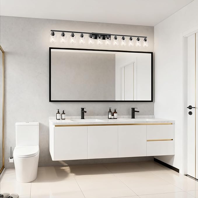 DIKAIDA 12 Light Bathroom Light Fixtures, Black Bathroom Lighting Fixtures Over Mirror Matte Black Modern Vanity Lights Wall Lighting for Mirror Bedroom, Living Room (78.7inch)