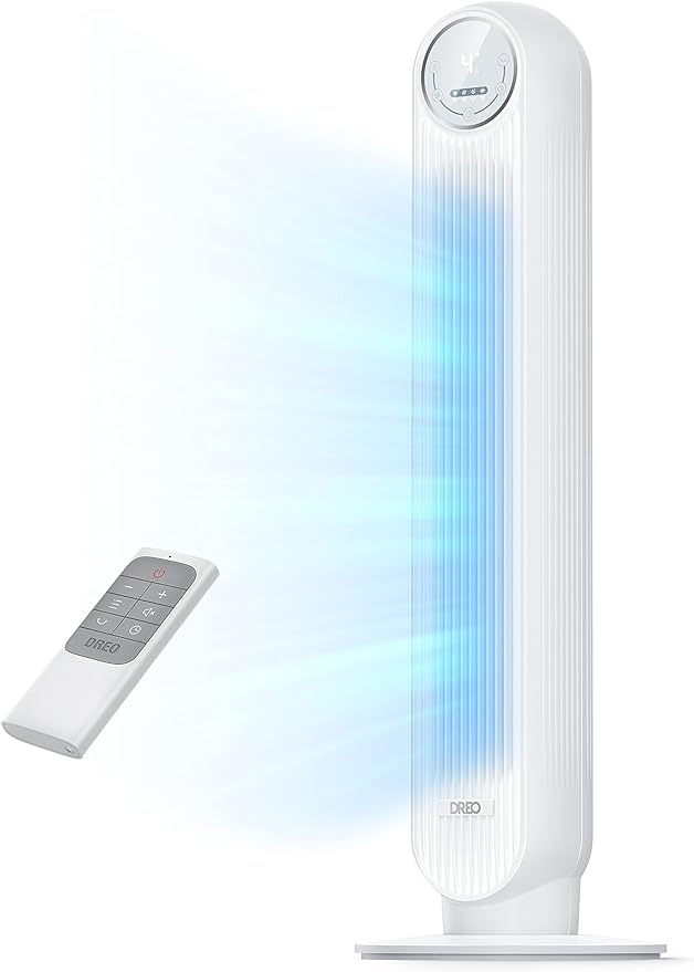 Dreo Tower Fan for Bedroom, 25ft/s Velocity Quiet Floor Fan, 90° Oscillating Fans for Indoors with 4 Speeds, 4 Modes, 8H Timer, Standing Fans, Bladeless Fan, White, Nomad One (DR-HTF007)