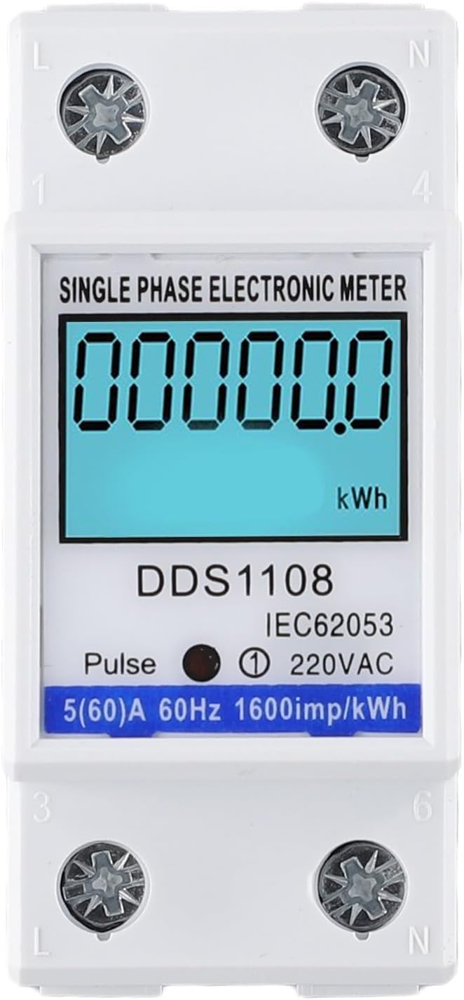 Digital Energy Meter LCD Display 50A 60A Single Phase Power Monitor Electric Consumption Meter with Backlight LED Pulse Indicator for Industrial Commercial Use(Without backlight)