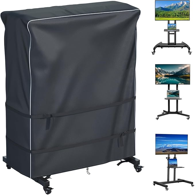 JINLI 60-65 inch outdoor TV trolley cover, courtyard TV cover, Oxford fabric waterproof and dustproof, triple windproof design, compatible with rolling/mobile stand