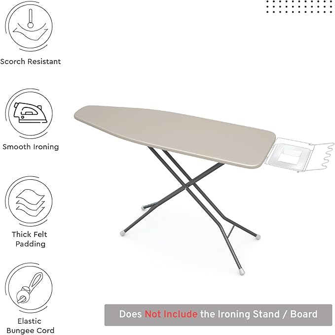 Encasa XO Ironing Board Cover and Pad 28"x12" - 4mm Felt Mini Iron Board Cover with Padding - Heat Resistant, Stain-Safe Dye, Non Slip Elastic Bungee Cord Tightening Iron Table Cover Beige