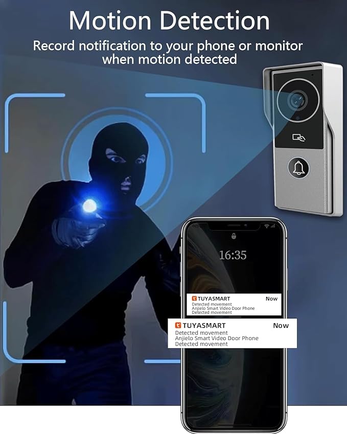 ANJIELO SMART Wired Video Intercom System, Video Doorbell Door Phone System,WiFi 1080P HD Monitor, Night Vision,Dual-Way Intercom for Villa House Office Apartment (2 Bell +2 Monitor)