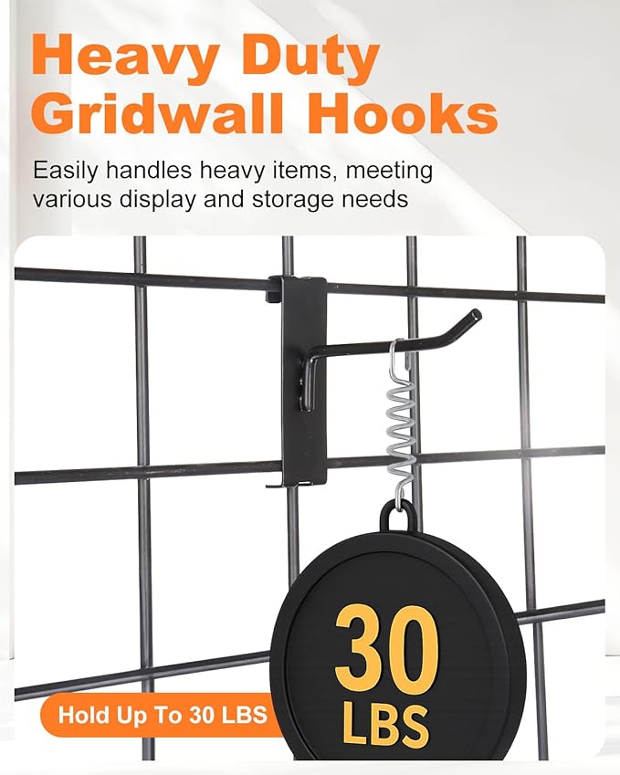 Alffun 50 Pack Grid Wall Hooks, 4 Inch Heavy Duty Wire Grid Display Hooks, Gridwall Accessories for Retail, Craft Shows, Garage Storage, and Home Organization, Black