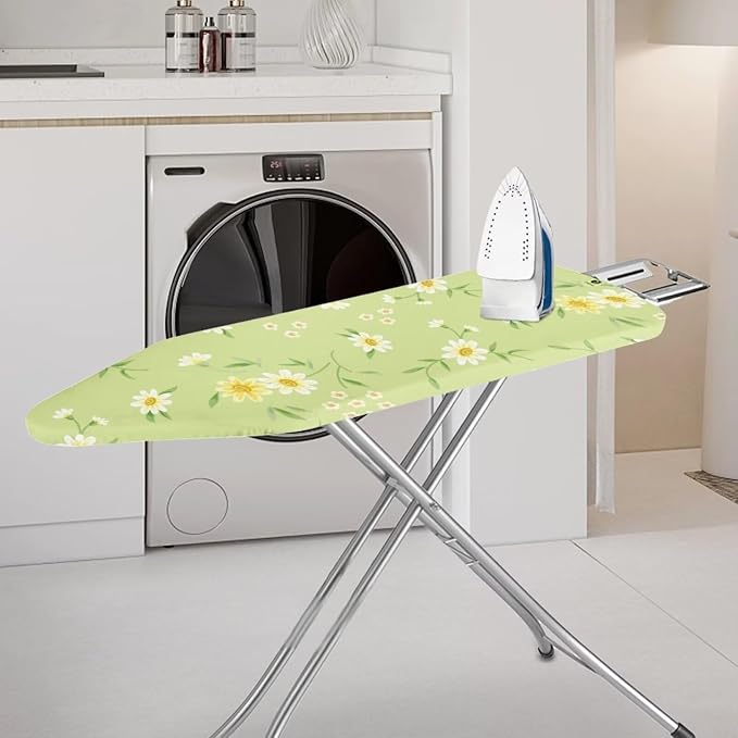 ZCFYGDX Fresh White Daisy Print Ironing Board Cover, Resist Scorching & Staining, Easy to Install Resistant Elastic Edges, 3 Nylon Buckle Straps Fasteners, Protective Scorch Cloth Covers Size-2XL