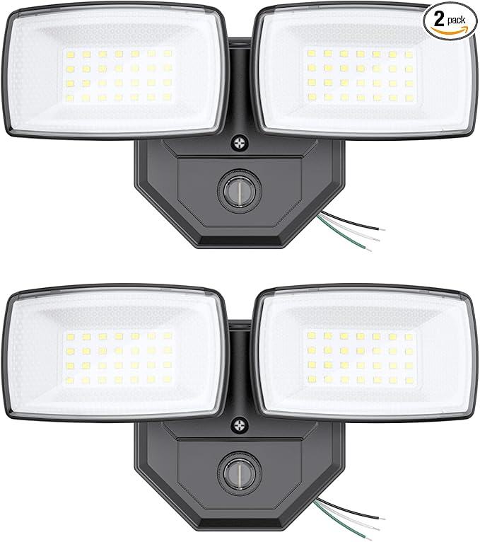 Onforu 32w 3200LM Dusk to Dawn Outdoor Lighting,6500K Dual-Head Flood Light Outdoor with Photocell,IP66 Waterproof Security Lights,2Pack Exterior Daylight off and Night On White Light for Patio Garden