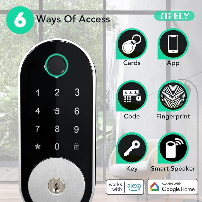 Built-in WiFi Fingerprint Smart Deadbolt with Keypad – Keyless Entry Lock for Home, Airbnb, Rental, Kids/Seniors, Remote App Access, Auto Lock, DIY Setup (No Gateway Needed), Alexa & Google Compatible