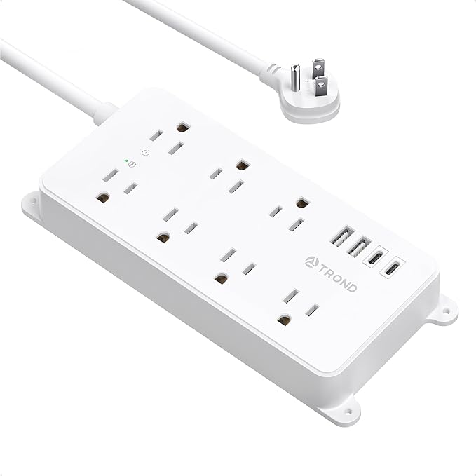 TROND Power Strip Surge Protector, 7 Widely Spaced Outlets with 2 USB A and 2 USB C, ETL Listed 1700J, Wall Mount, Flat Plug 5ft Extension Cord 14AWG Heavy Duty, for Home, Office Garage, White