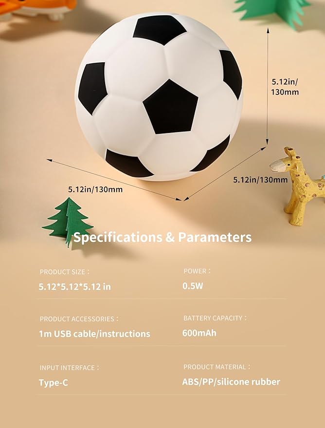 TechCharm Soccer Night Light for Kids Rechargeable LED Touch Control Silicone Night Lamp,Nursery Night Lights,Glowing Football Gift for Boys,Home Decor Birthday Christmas Gifts for Kids