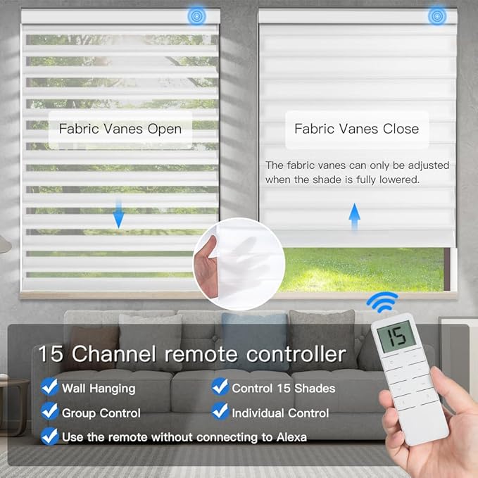 Tokblind Motorized Sheer Shade with Remote Control, Light Filtering Electric Roller Blinds Compatible with Alexa via Hub, Rechargeable Smart Window Shade Custom Size (Light Filtering White)