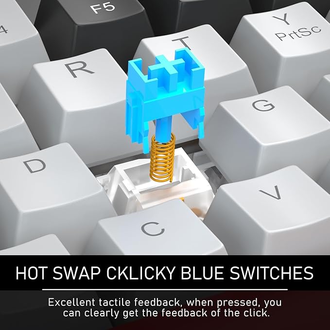 Camiysn 60% Mechanical Gaming Keyboard,Mixed Color Keycaps Gaming Keyboard with Clicky Blue Switches, Detachable Type-C Cable Mini Keyboard with Blue LED Light for/PC/Laptop