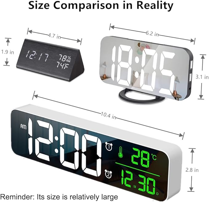 Hournor Digital Clock for Bedroom, Digital Wall Clock for Living Room Decor, Desk Table Clocks, Digital Clock Large Display, Bedroom Smart Alarm Clock for Office White Green