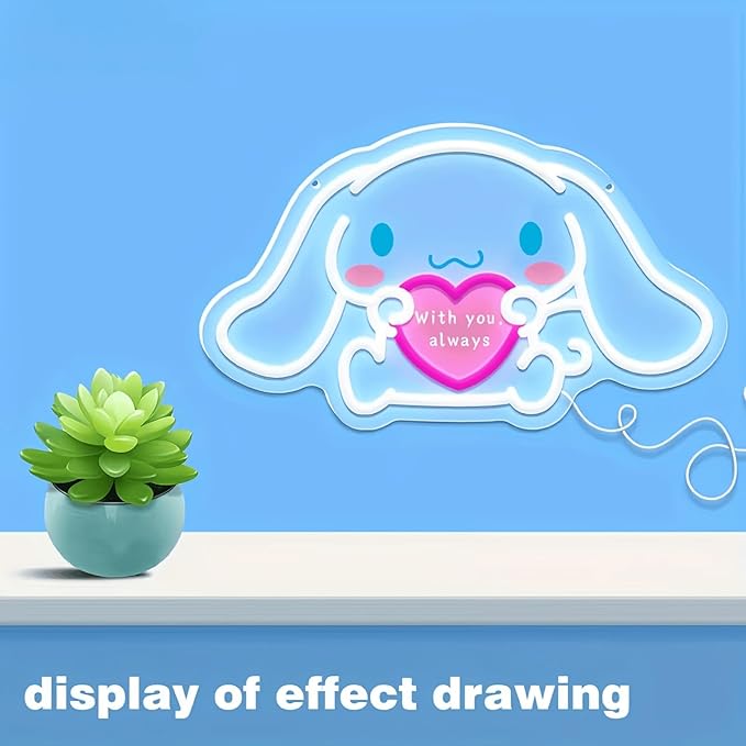 THIIXDAI Cinnamoroll Neon Sign for Room Decor, USB Powered LED Lights with Dimmable, Japanese Cartoon Dog Neon Signs, Cute Night Light Gifts for Children (15.7"L x 9"W)